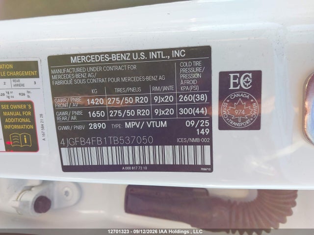 Продаж на аукціоні авто 2026 Mercedes-benz Gle 350 4matic, vin: 4JGFB4FB1TB537050, номер лоту: 12701323