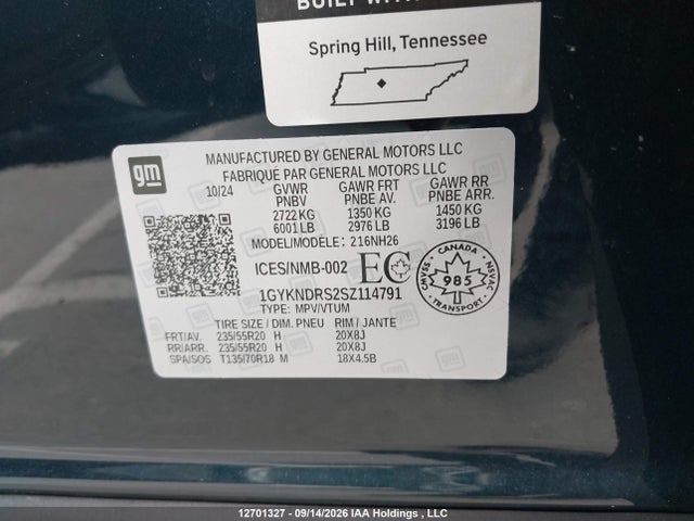 2025 Cadillac Xt5 Premium Luxury მანქანა იყიდება აუქციონზე, vin: 1GYKNDRS2SZ114791, აუქციონის ნომერი: 12701327