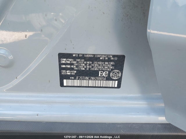 Продажа на аукционе авто 2022 Subaru Crosstrek Limited, vin: JF2GTHNC2NH288654, номер лота: 12701357