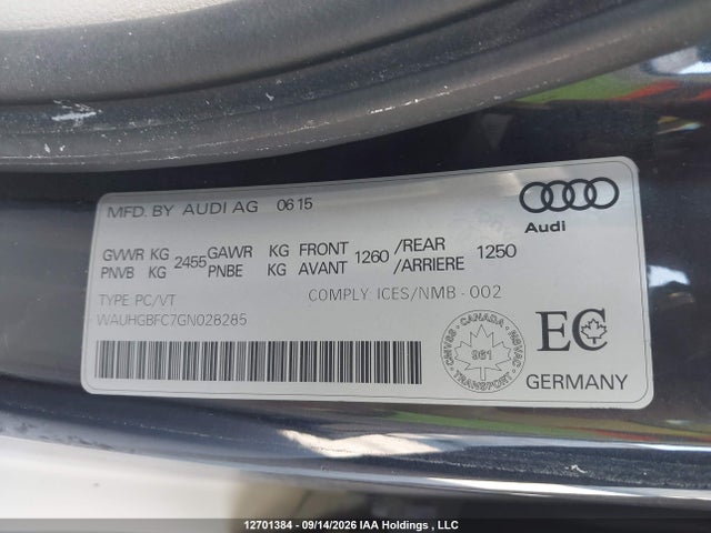 12701384 :رقم المزاد ، WAUHGBFC7GN028285 vin ، 2016 Audi A6 Prestige مزاد بيع