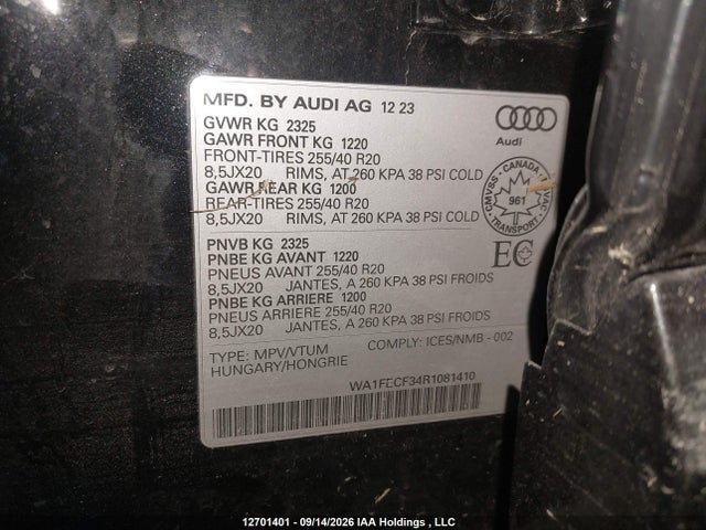 Продажа на аукционе авто 2024 Audi Q3 Technik 45, vin: WA1FECF34R1081410, номер лота: 12701401