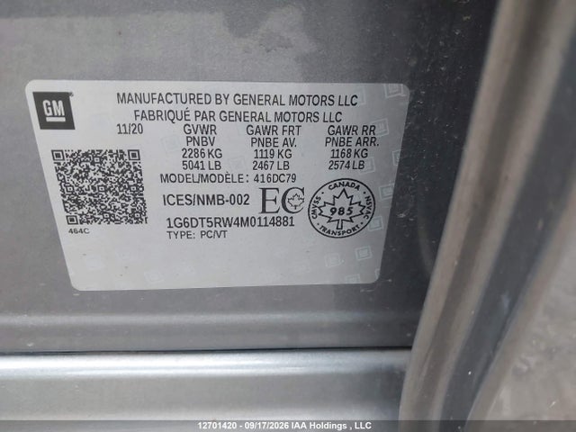 12701420 :رقم المزاد ، 1G6DT5RW4M0114881 vin ، 2021 Cadillac Ct5 Premium Luxury مزاد بيع