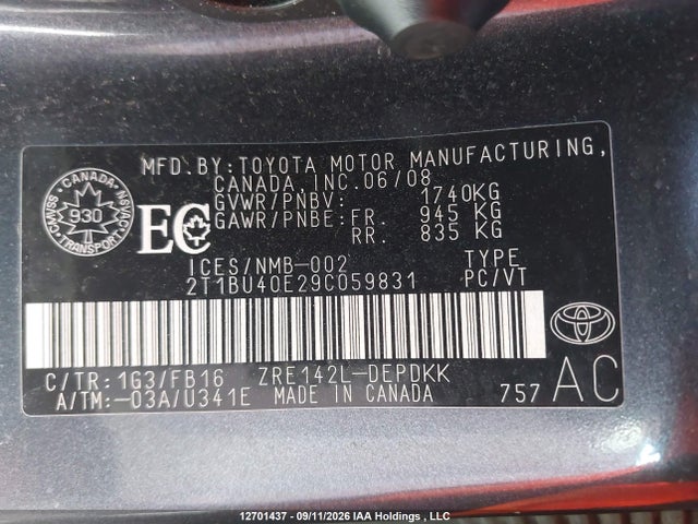 Продажа на аукционе авто 2009 Toyota Corolla S/le/xle, vin: 2T1BU40E29C059831, номер лота: 12701437