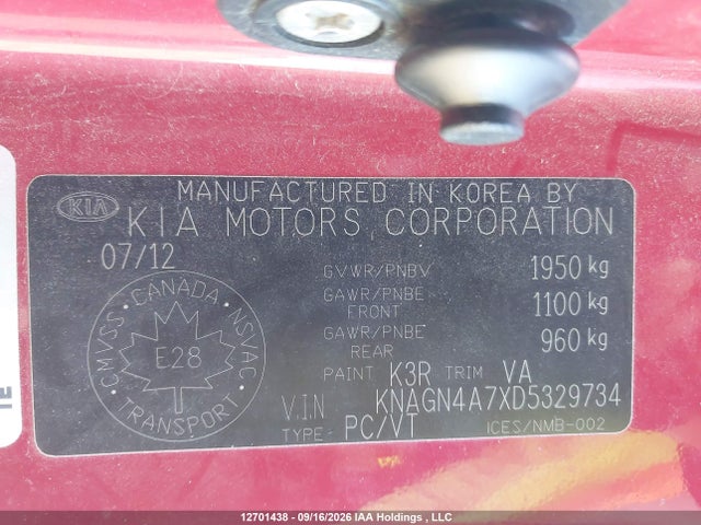 Aukcja sprzedaży 2013 Kia Optima Ex, vin: KNAGN4A7XD5329734, numer aukcji: 12701438