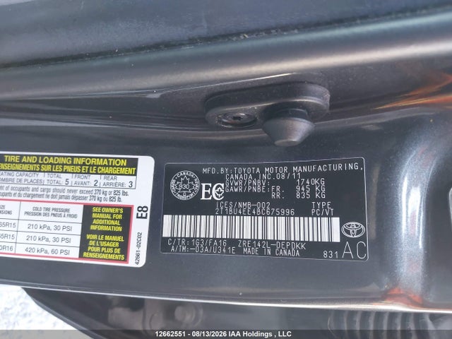 12662551 :رقم المزاد ، 2T1BU4EE4BC675996 vin ، 2011 Toyota Corolla Ce مزاد بيع