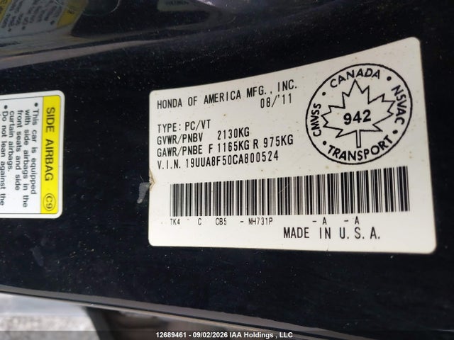 Aukcja sprzedaży 2012 Acura Tl, vin: 19UUA8F50CA800524, numer aukcji: 12689461
