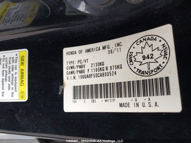 Aukcja sprzedaży 2012 Acura Tl, vin: 19UUA8F50CA800524, numer aukcji: 12689461