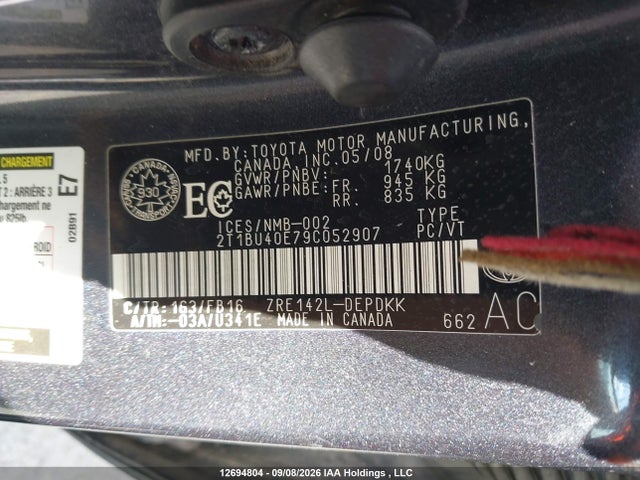 12694804 :رقم المزاد ، 2T1BU40E79C052907 vin ، 2009 Toyota Corolla Ce مزاد بيع