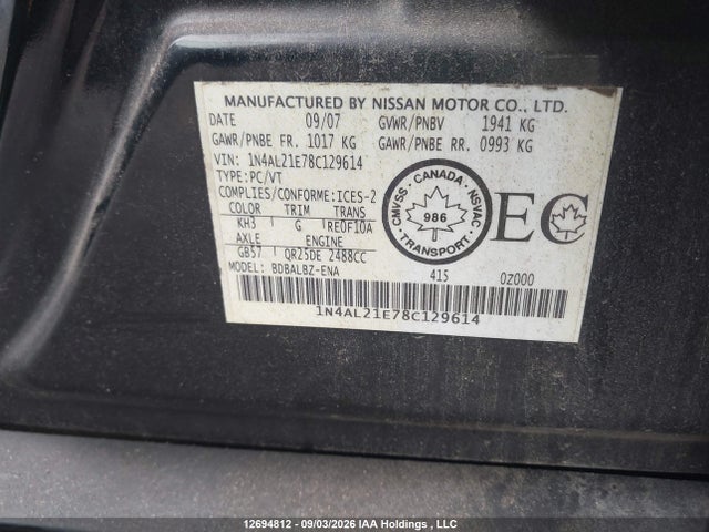 Aukcja sprzedaży 2008 Nissan Altima 2.5 S, vin: 1N4AL21E78C129614, numer aukcji: 12694812