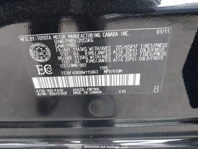 12695032 :رقم المزاد ، 2T3BF4DV0BW115863 vin ، 2011 Toyota Rav4 مزاد بيع