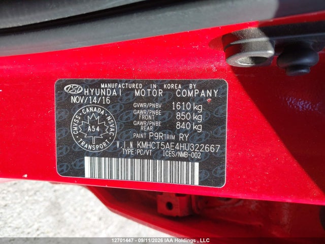 Aukcja sprzedaży 2017 Hyundai Accent Gl, vin: KMHCT5AE4HU322667, numer aukcji: 12701447