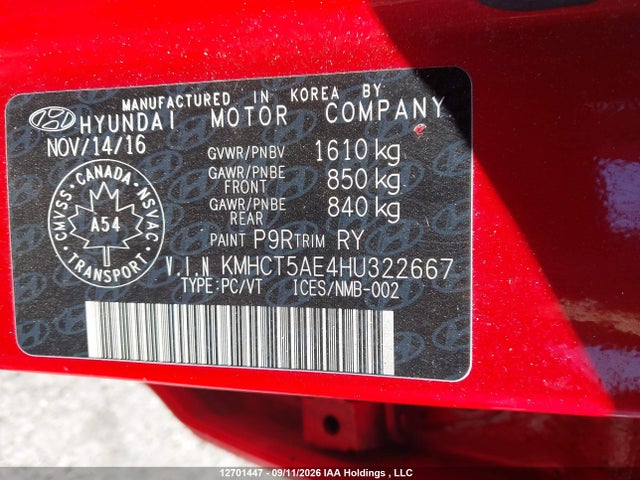 Aukcja sprzedaży 2017 Hyundai Accent Gl, vin: KMHCT5AE4HU322667, numer aukcji: 12701447