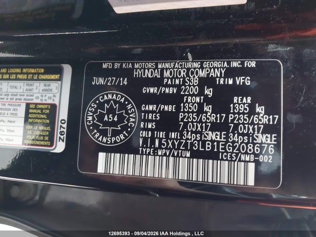 2014 Hyundai Santa Fe Sport 2.4 Base მანქანა იყიდება აუქციონზე, vin: 5XYZT3LB1EG208676, აუქციონის ნომერი: 12695393