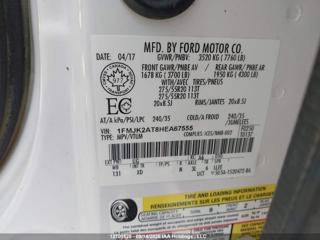 12701528 :رقم المزاد ، 1FMJK2AT8HEA67555 vin ، 2017 Ford Expedition El Limited مزاد بيع