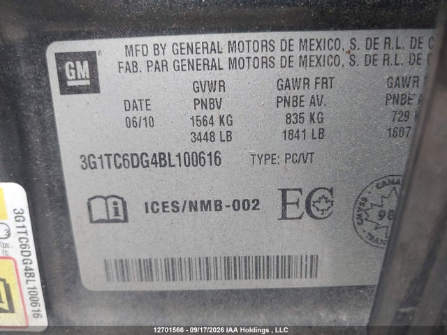 12701566 :رقم المزاد ، 3G1TC6DG4BL100616 vin ، 2011 Chevrolet Aveo مزاد بيع