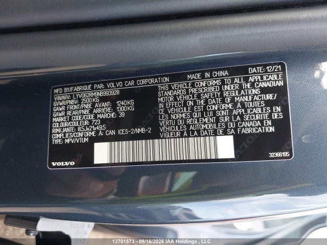Aukcja sprzedaży 2022 Volvo Xc60 B6 R-design, vin: LYV062RM9NB993928, numer aukcji: 12701573