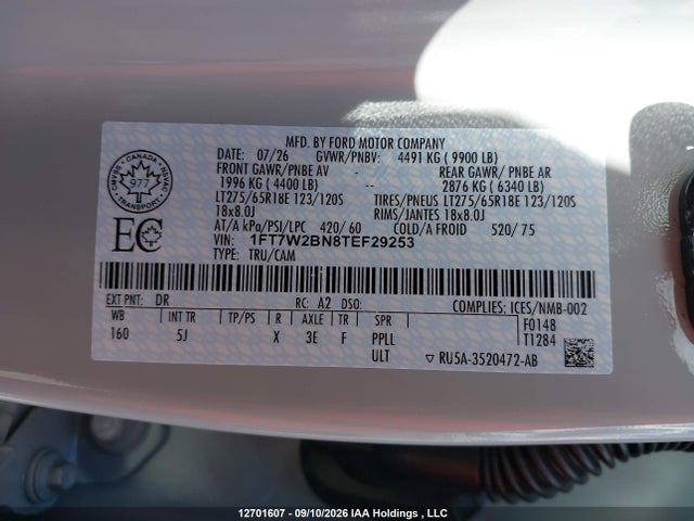 2026 Ford F250 Super Duty მანქანა იყიდება აუქციონზე, vin: 1FT7W2BN8TEF29253, აუქციონის ნომერი: 12701607