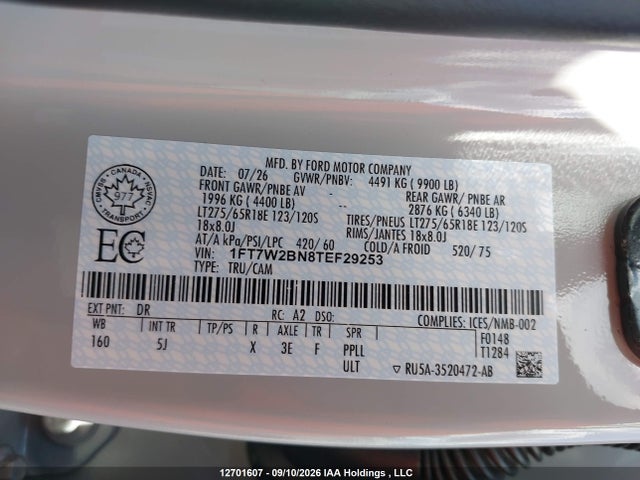 2026 Ford F250 Super Duty მანქანა იყიდება აუქციონზე, vin: 1FT7W2BN8TEF29253, აუქციონის ნომერი: 12701607