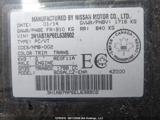 Nissan Sentra S/sv/sr/sl 2014 3N1AB7AP6EL638902 Image 18