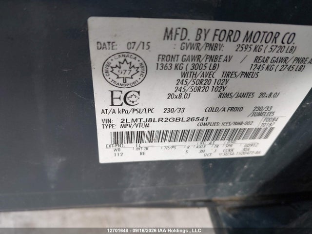 2LMTJ8LR2GBL26541 Lincoln Mkx Reserve