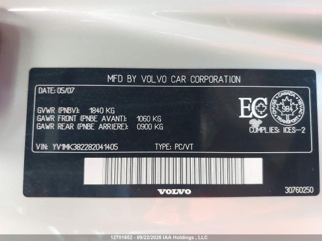 Продажа на аукционе авто 2008 Volvo C30 2.4i, vin: YV1MK382282041405, номер лота: 12701652