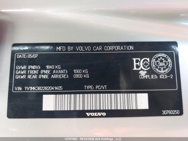 Продажа на аукционе авто 2008 Volvo C30 2.4i, vin: YV1MK382282041405, номер лота: 12701652