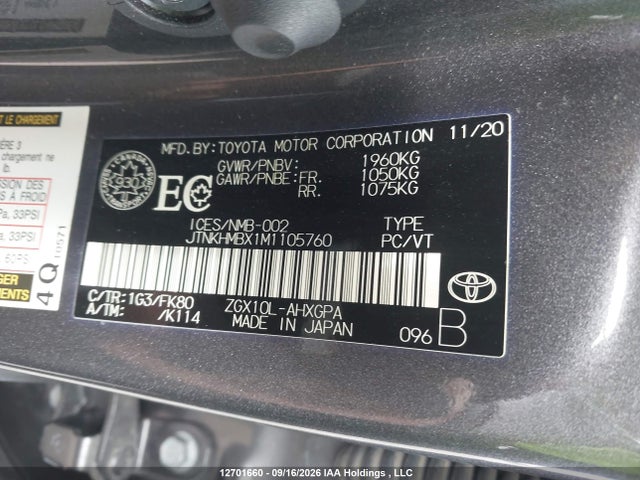 Продажа на аукционе авто 2021 Toyota C-hr Xle/le/night Shade/limited, vin: JTNKHMBX1M1105760, номер лота: 12701660