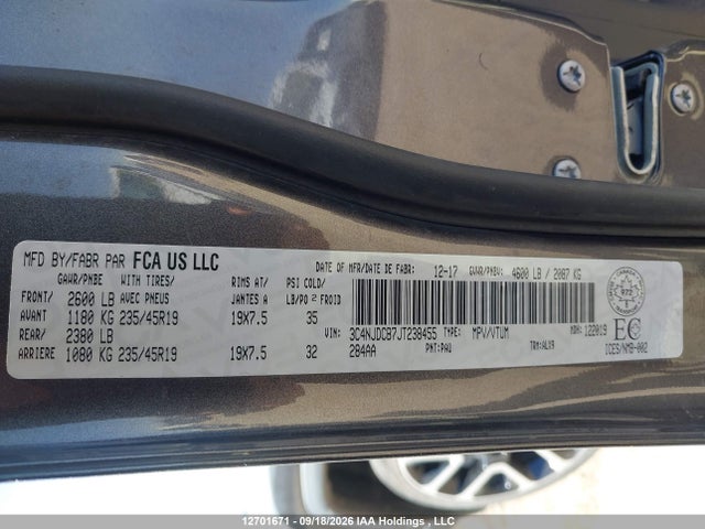 Продажа на аукционе авто 2018 Jeep Compass Limited, vin: 3C4NJDCB7JT238455, номер лота: 12701671