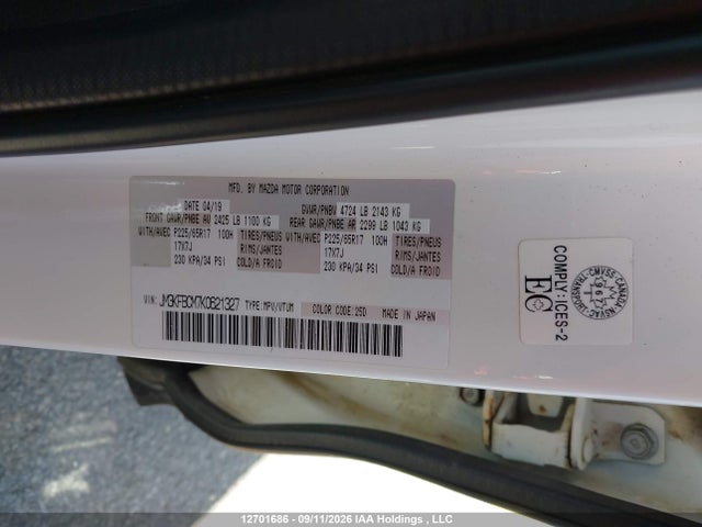 Продаж на аукціоні авто 2019 Mazda Cx-5 Touring, vin: JM3KFBCM7K0621327, номер лоту: 12701686
