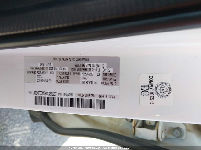 Продаж на аукціоні авто 2019 Mazda Cx-5 Touring, vin: JM3KFBCM7K0621327, номер лоту: 12701686