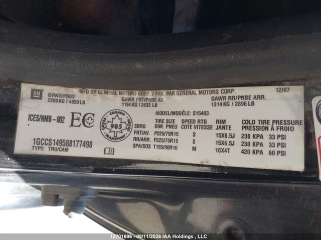 12701696 :رقم المزاد ، 1GCCS149588177498 vin ، 2008 Chevrolet Colorado مزاد بيع