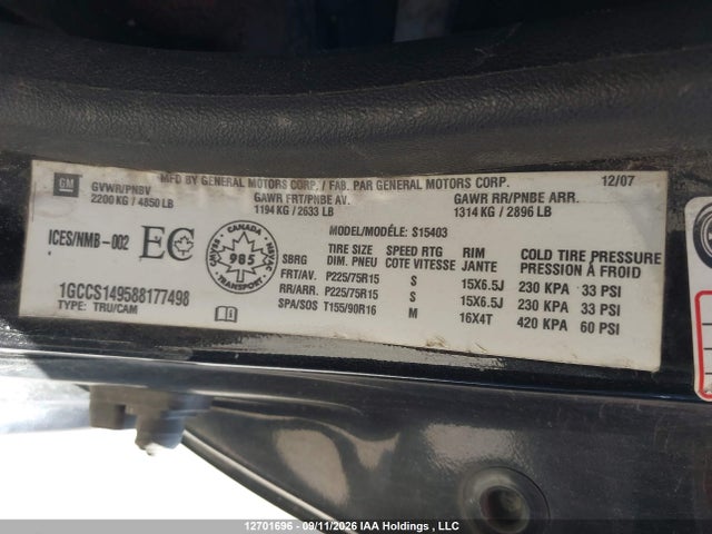 12701696 :رقم المزاد ، 1GCCS149588177498 vin ، 2008 Chevrolet Colorado مزاد بيع