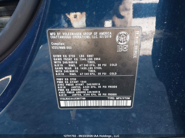 Продаж на аукціоні авто 2018 Volkswagen Atlas Se, vin: 1V2LR2CA4JC557768, номер лоту: 12701702