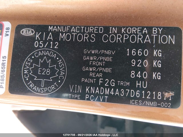 Auction sale of the 2013 Kia Rio Ex/lx/lx+/sx, vin: KNADM4A37D6121811, lot number: 12701705