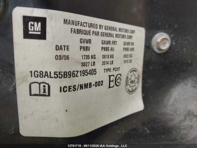 2006 Saturn Ion Level 3 მანქანა იყიდება აუქციონზე, vin: 1G8AL55B96Z195405, აუქციონის ნომერი: 12701718