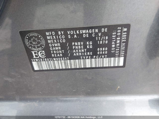 3VWCB7BU2LM006347 Volkswagen Jetta Comfortline