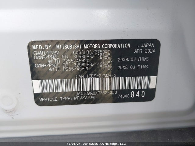 Aukcja sprzedaży 2024 Mitsubishi Outlander Sel, vin: JA4T5WA9XRZ623353, numer aukcji: 12701727