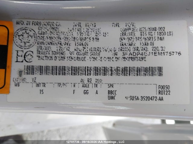 Aukcja sprzedaży 2014 Ford Fiesta, vin: 3FADP4EJ1EM175776, numer aukcji: 12701736