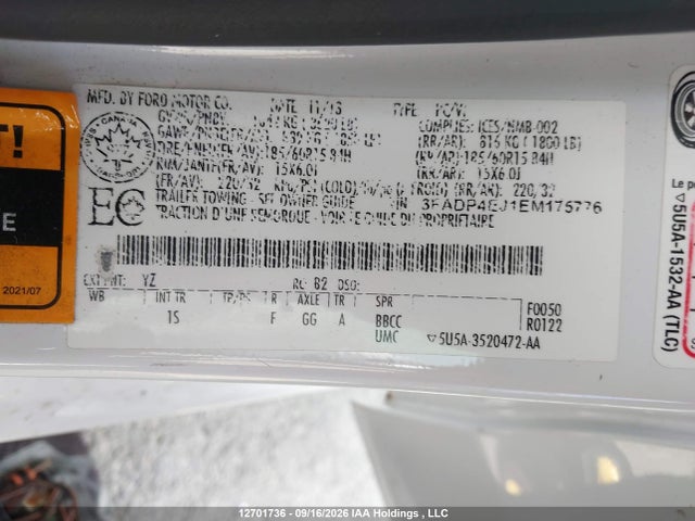 Aukcja sprzedaży 2014 Ford Fiesta, vin: 3FADP4EJ1EM175776, numer aukcji: 12701736