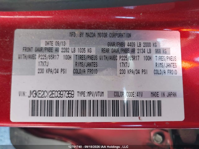 Aukcja sprzedaży 2014 Mazda Cx-5, vin: JM3KE2CY2E0397359, numer aukcji: 12701740
