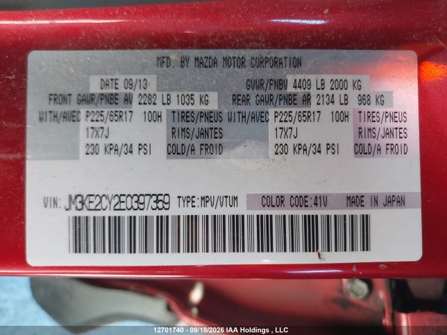 Aukcja sprzedaży 2014 Mazda Cx-5, vin: JM3KE2CY2E0397359, numer aukcji: 12701740
