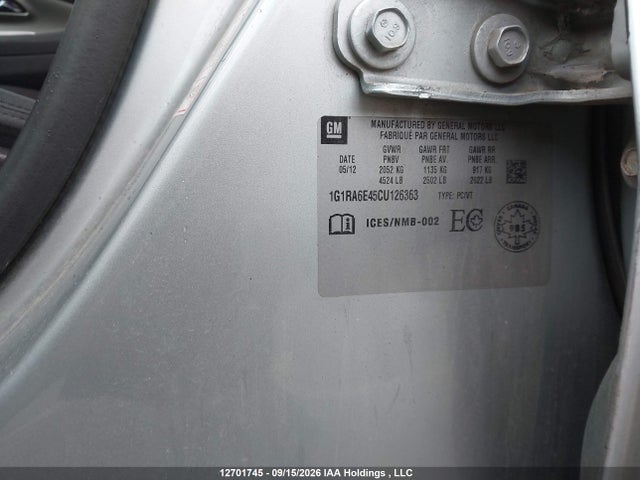 2012 Chevrolet Volt მანქანა იყიდება აუქციონზე, vin: 1G1RA6E45CU126363, აუქციონის ნომერი: 12701745