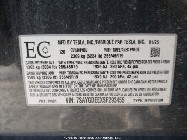 Tesla Model Y 2025 7SAYGDEEXSF293455 Image 19