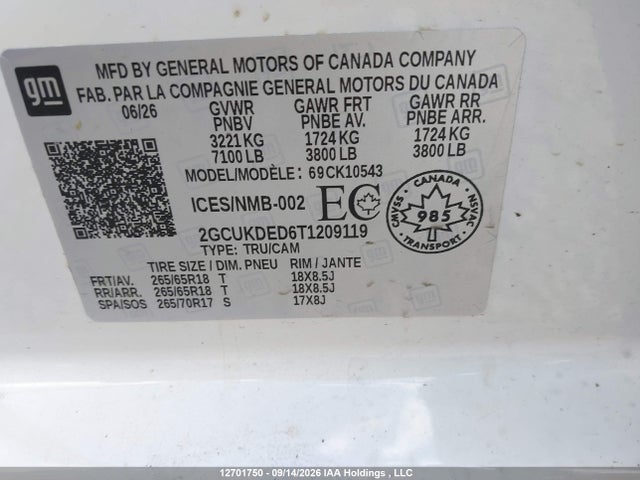 2026 Chevrolet Silverado K1500 Lt მანქანა იყიდება აუქციონზე, vin: 2GCUKDED6T1209119, აუქციონის ნომერი: 12701750