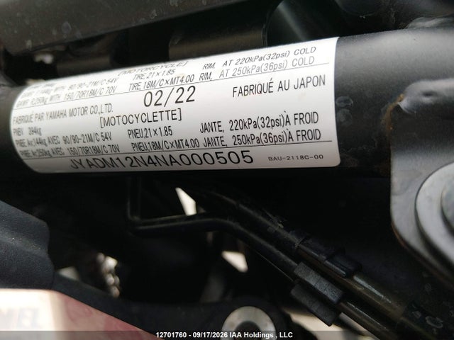 Yamaha Xtz690 2022 JYADM12N4NA000505 Image 10
