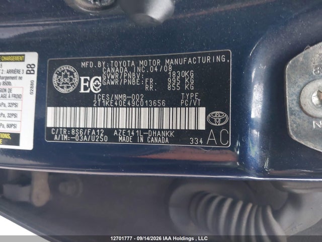 2009 Toyota Matrix Xr მანქანა იყიდება აუქციონზე, vin: 2T1KE40E49C013656, აუქციონის ნომერი: 12701777