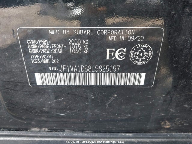 Aukcja sprzedaży 2020 Subaru Wrx Sport, vin: JF1VA1D68L9825197, numer aukcji: 12701779
