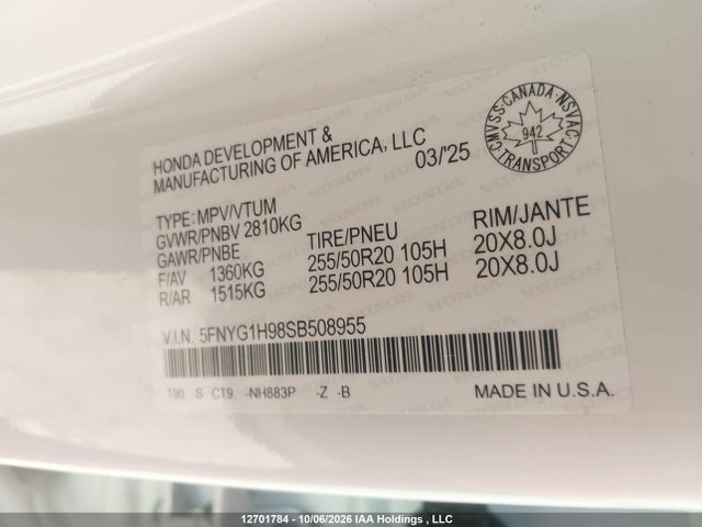 Продажа на аукционе авто 2025 Honda Pilot Black, vin: 5FNYG1H98SB508955, номер лота: 12701784