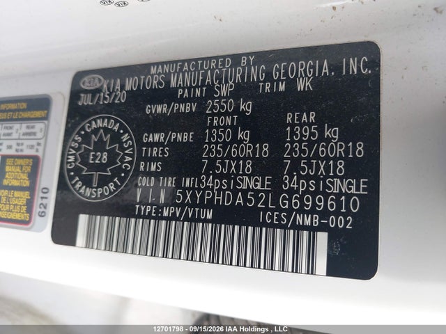 Aukcja sprzedaży 2020 Kia Sorento Ex/s, vin: 5XYPHDA52LG699610, numer aukcji: 12701798