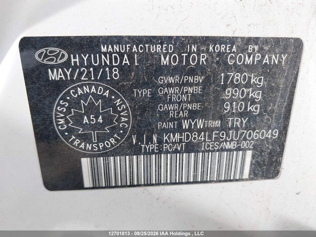 Продаж на аукціоні авто 2018 Hyundai Elantra Gl Se, vin: KMHD84LF9JU706049, номер лоту: 12701813